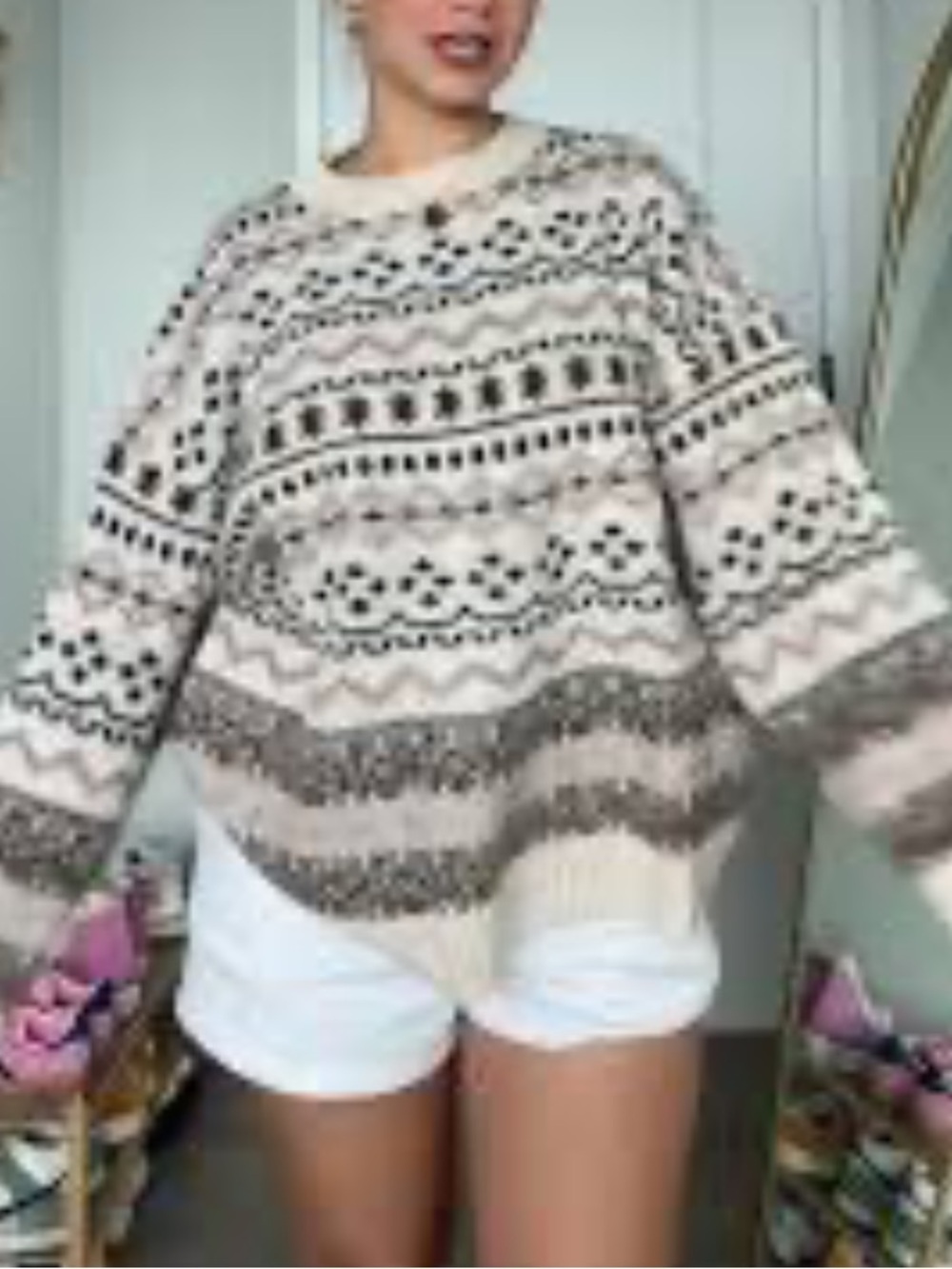Grey Bandit Viral Cool Vibes Crewneck Sweater Fair Isle Sz L Cozy Gilmore - Picture 11 of 11